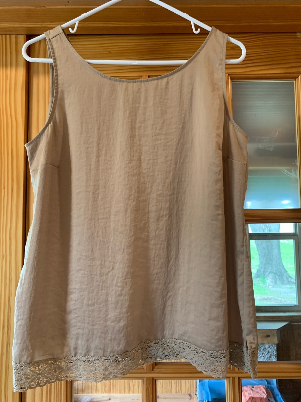 Women's Chico's Tan Regular Fit Lace Basic Sleeveless Tank Top Shirt Size 1 M
